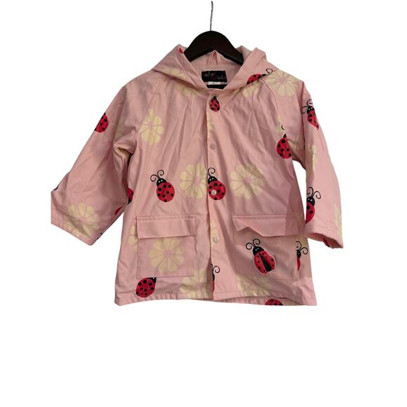 FoxFire For Kids Rain Jacket Coat 4T Pink Childrens Ladybug Daisies Lined Hooded - Picture 1 of 6